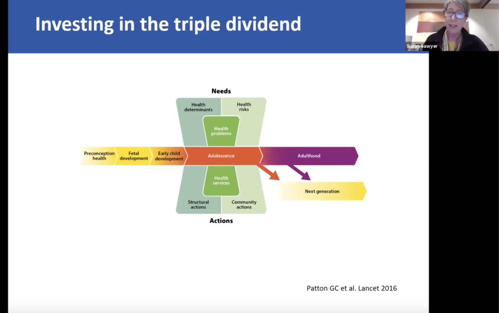 Professor Susan Sawyer explaining the concept of the “triple dividend” during our first “Connecting Conversations” session on July 15
