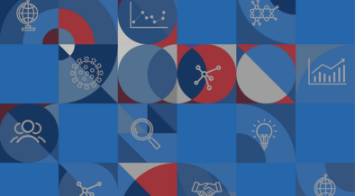 Background graphic for the GHTechX conference with global health-related icons such as a globe, a scatter plot, a coronavirus, a group of people, and a magnifying glass