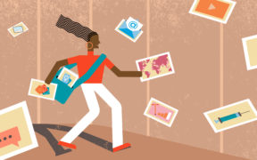 FP nghọta: discover and curate family planning resources | Illustration of a person running to catch pieces of information