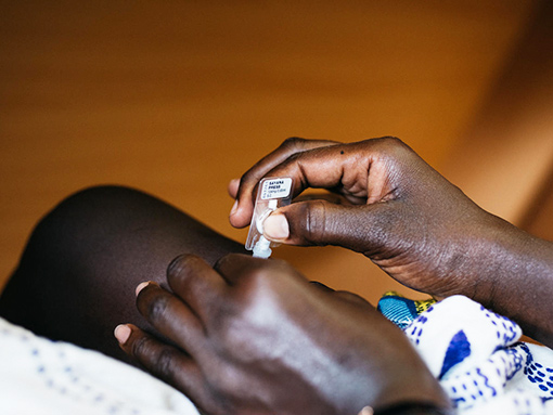 A woman self-injects the contraceptive, subcutaneous DMPA in her leg. Courtesy of PATH/Gabe Bienczycki