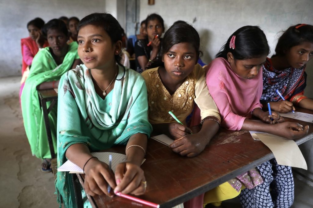 Unmarried adolescent girls, ages 15 to 19, from the Mahadalit community attend a Pathfinder International training about adolescent sexual and reproductive health. | Paula Bronstein/Getty Images/Images of Empowerment