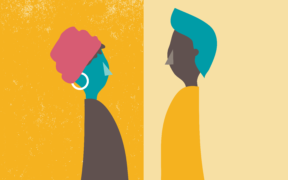illustration of two African people standing and facing each other