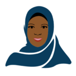 Vector graphic of a Nigerian woman wearing a dark blue hijab Integrated Social and Behavior Change