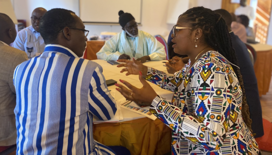 Round table small group discussion during the Francophone COVID-19 vaccination workshop in Senegal (April 2023)