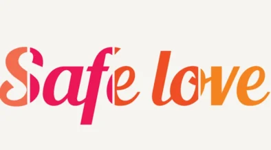 Orange and red gradient text image with the words "Safe Love"